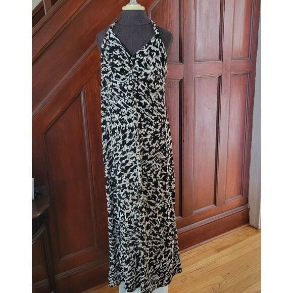 Dana Buchman Black & White Abstract Halter Maxi Dress L - Picture 1 of 4